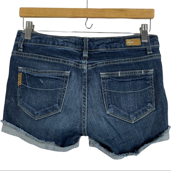 Paige Jimmy Jimmy Shorts Dark Wash Low Rise Raw Cuffed Hem Pre Faded & Feathered - Picture 5 of 11